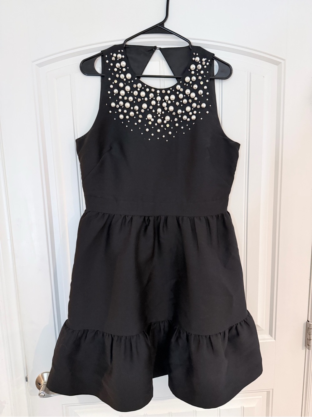 kate spade Black Pearl-Embellished Tiered Mini Dress